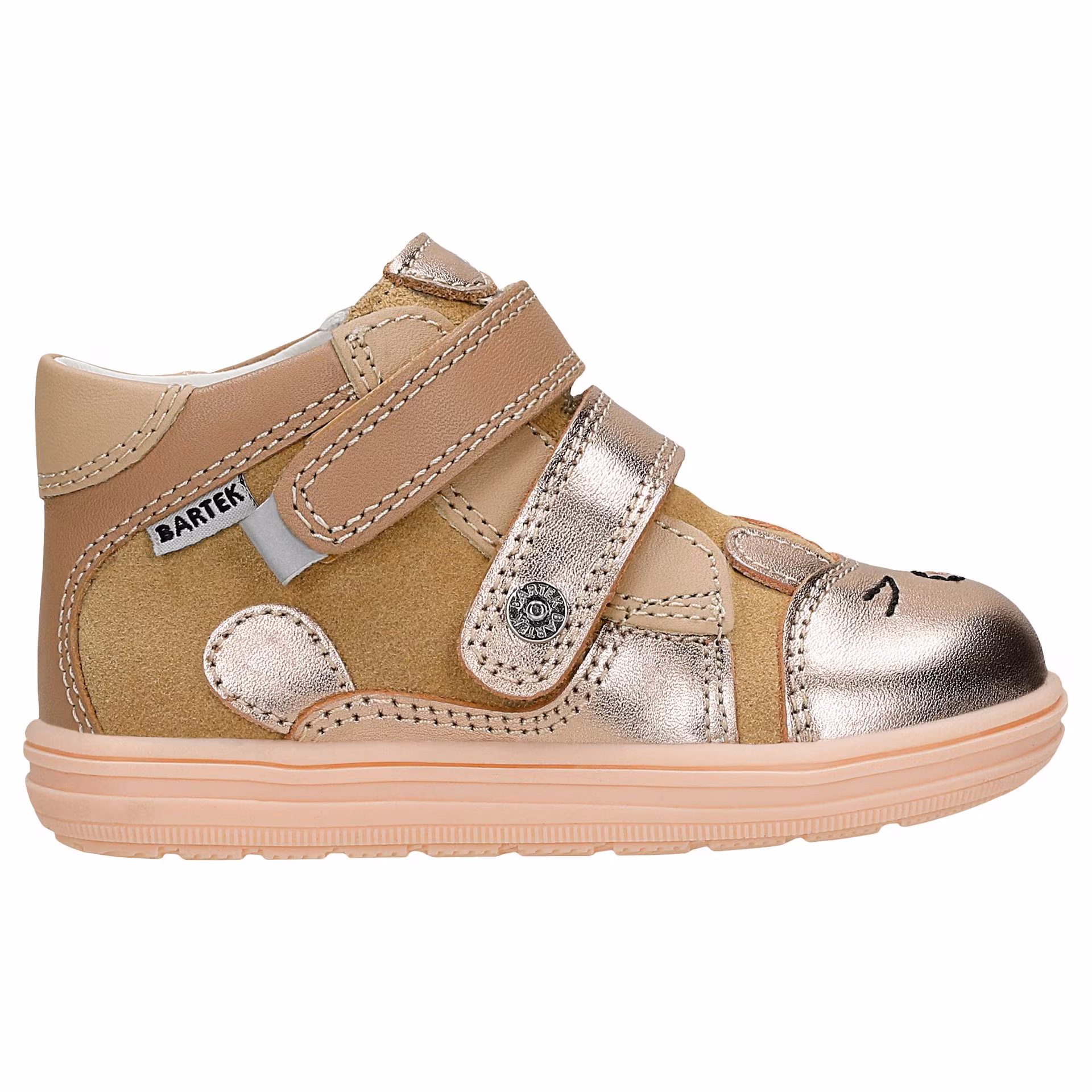 Beżowo-złote trzewiki dziewczęce z motywem kotka BARTEK 86311-78