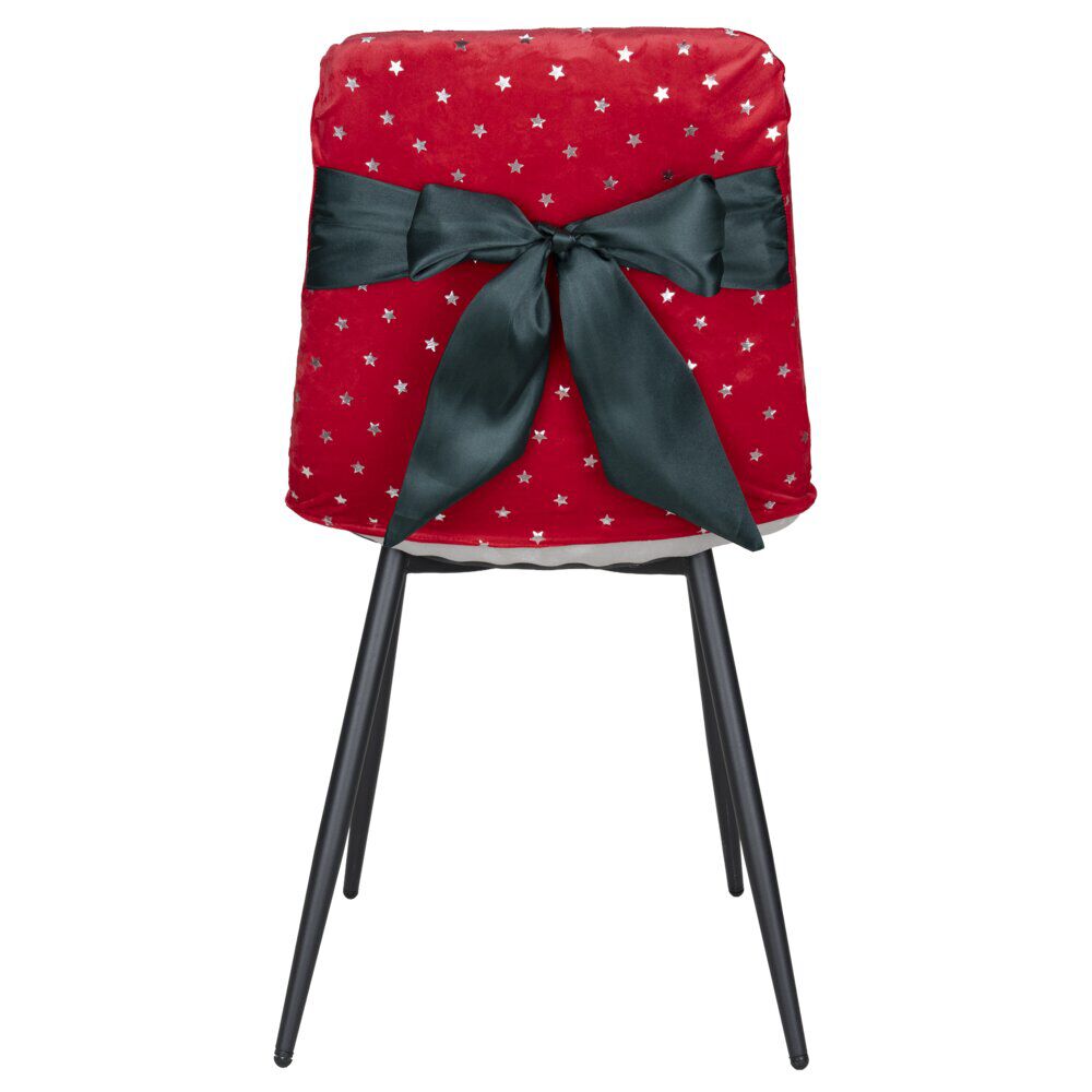 Housse de chaise carrée No&euml;l à pois avec noeud amovible L45X45XH50 cm polyester (2 modèles rouge ou vert)