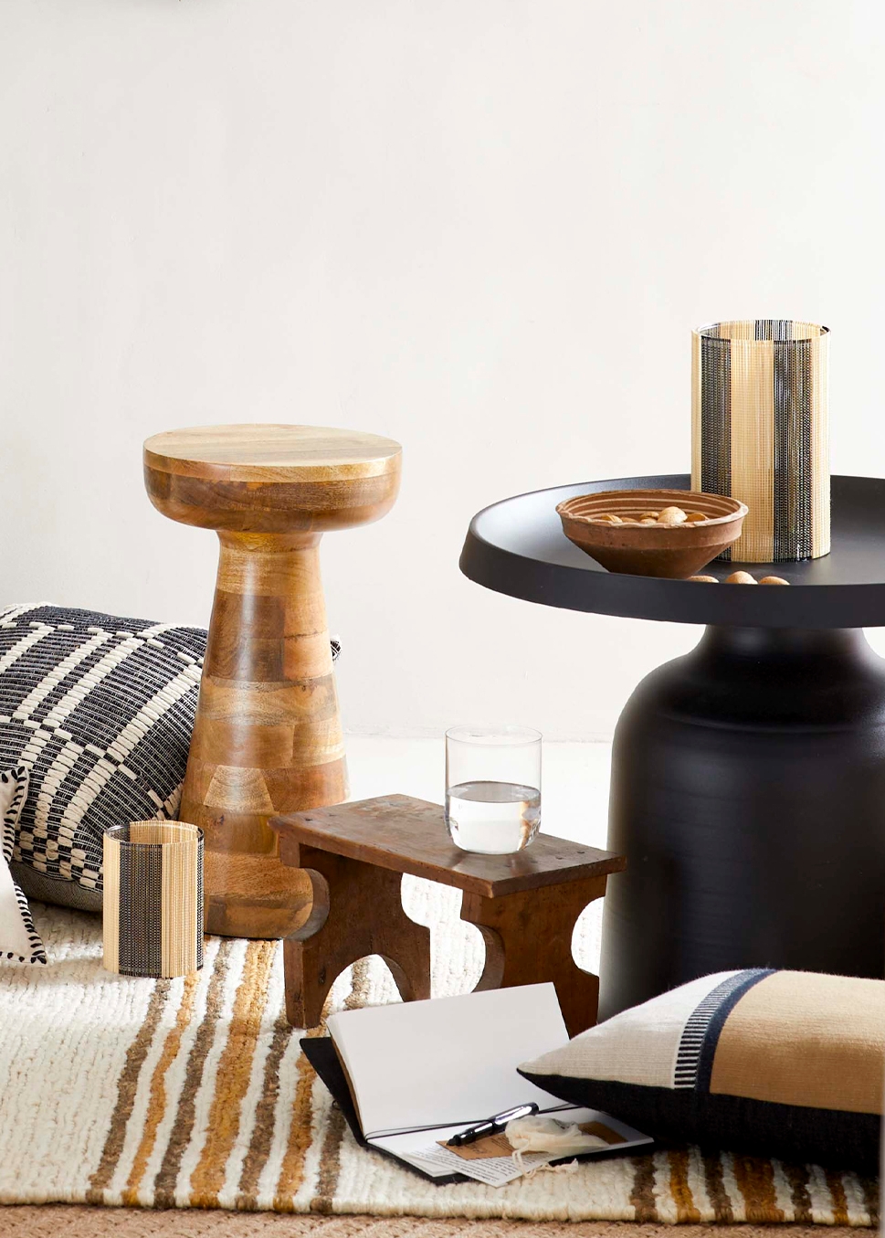 BOUGEOIR EN VERRE ET BAMBOU GRAND MODÈLE BOIS / NOIR