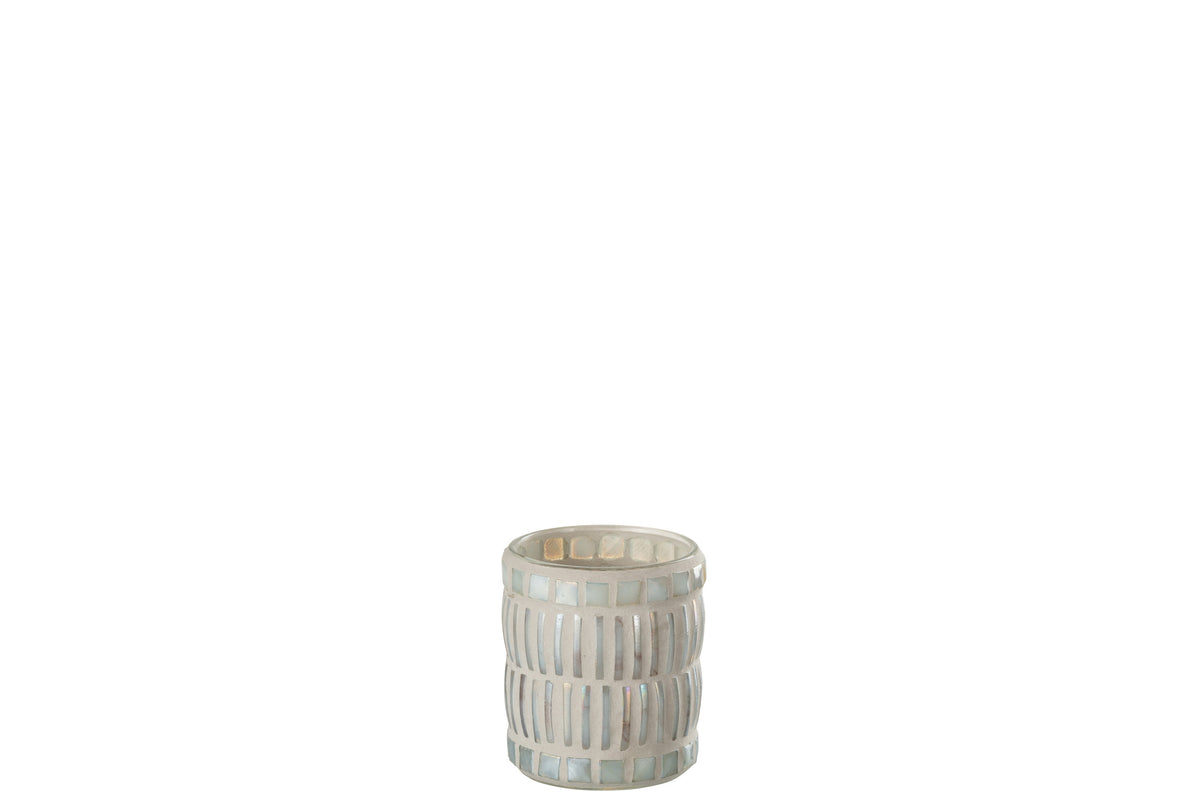 J-Line kaarshouder Mozaiek Rond - glas/cement - parelmoer/grijs - small - 3 stuks