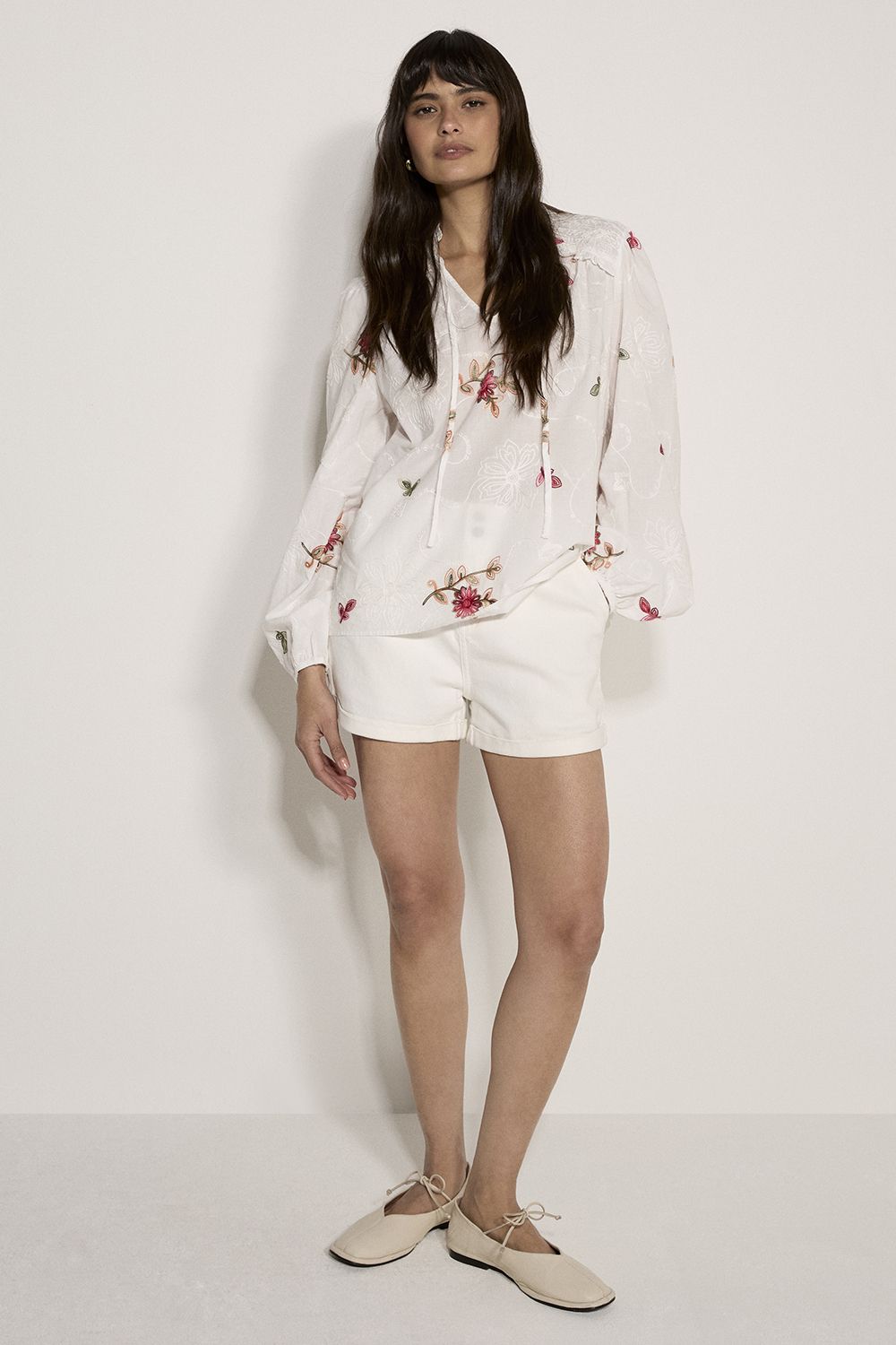 Apricot Floral Embroidered Blouse