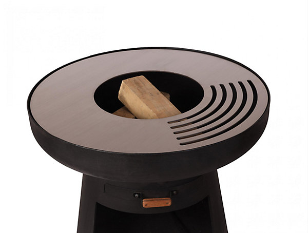 Barbecue rond avec plaque d'acier ronde et grille