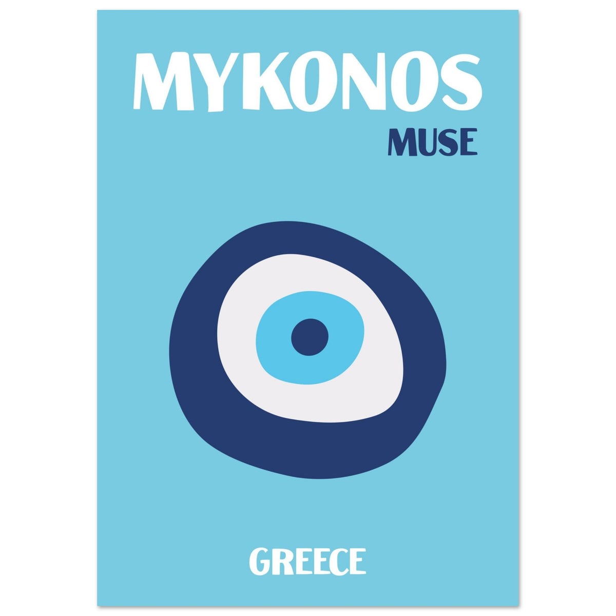 Artfulprints Poster Griekenland - Mykonos  - A4 21x29.7 cm - Blauw