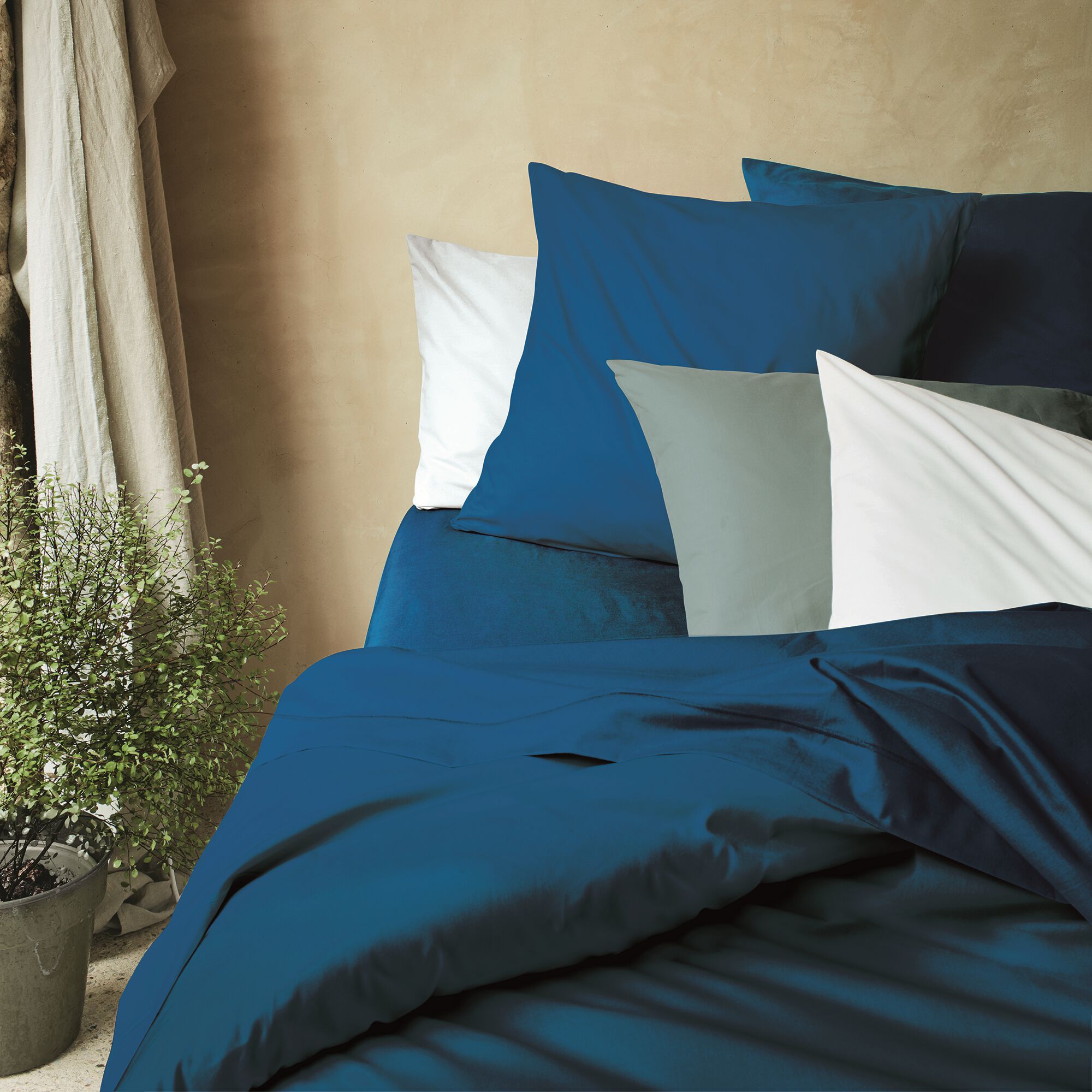 CALANQUES - Linge de lit uni en coton - bleu figuerolles