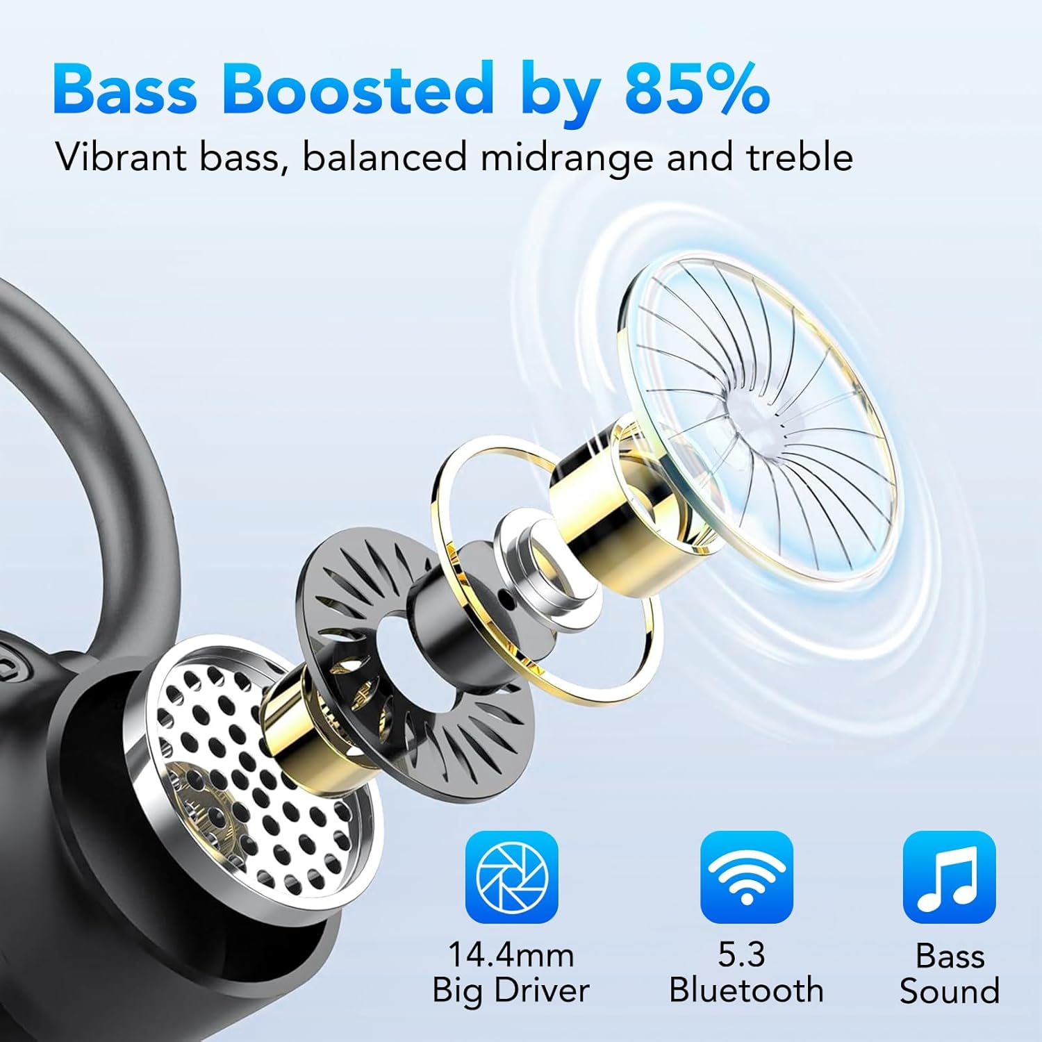 IKG Ear Buds Wireless Earbuds Bluetooth 5.3 Headphones 72hrs Playtime with Digital Display Sports Wireless Headphones with Earhook Deep Bass 2.0,IPX7 Waterproof, Over-Ear Earphones for Sport Running