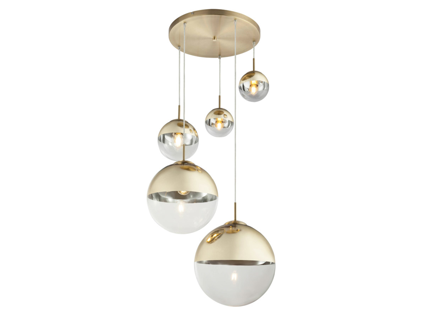 Lampa wisząca Varus 5-punktowa szklana złota