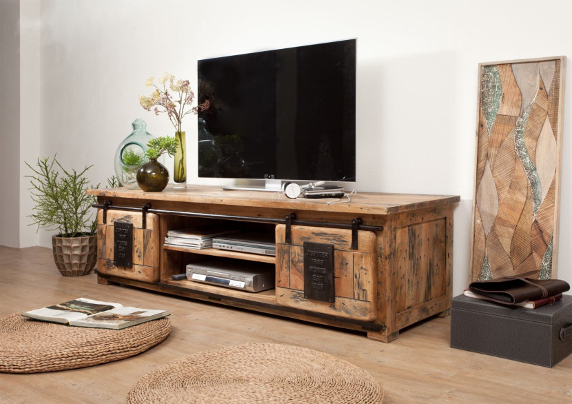 RAILWAY Szafka RTV #135 Mango woskowane   metal 180x55x50 cm