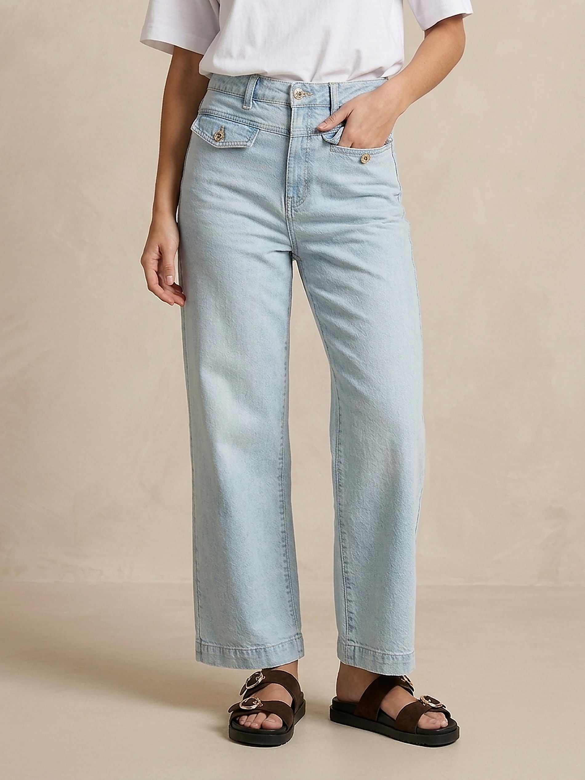 Jeansy straight wide leg ze średnim stanem