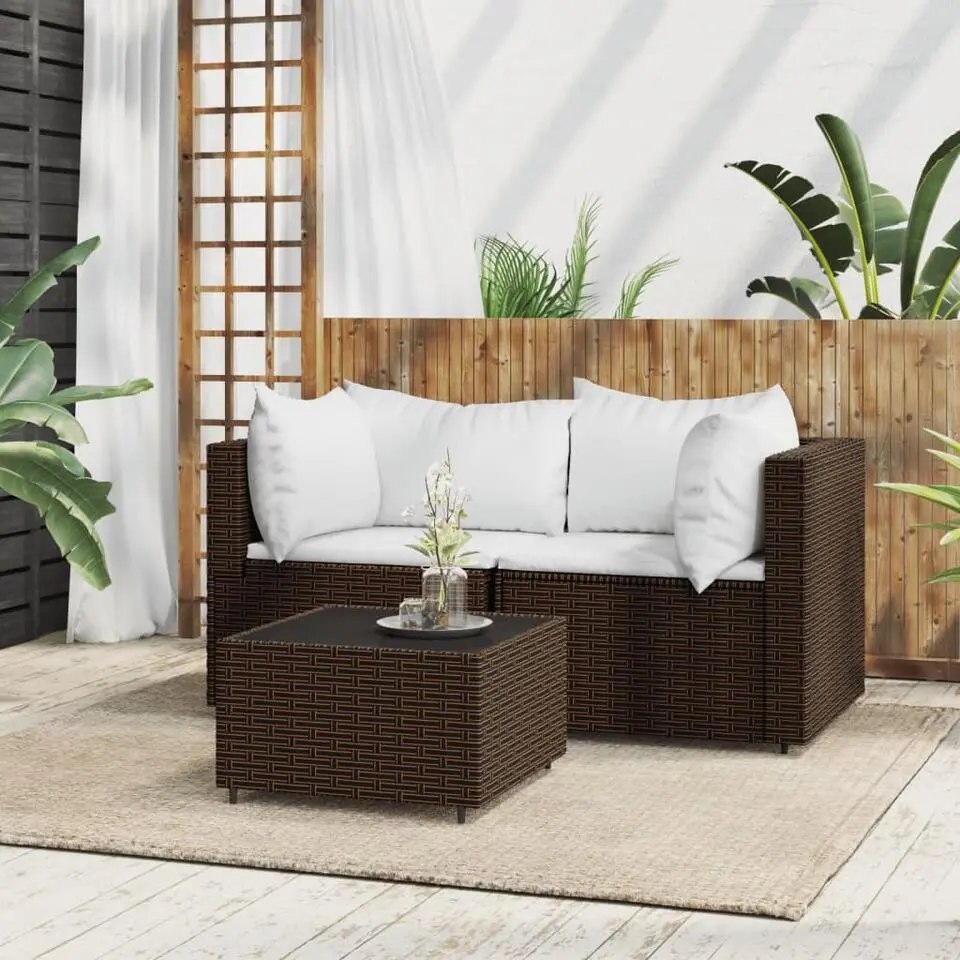 vidaXL - Loungeset - Bruin - Poly rattan - 3 stuks - Met kussens