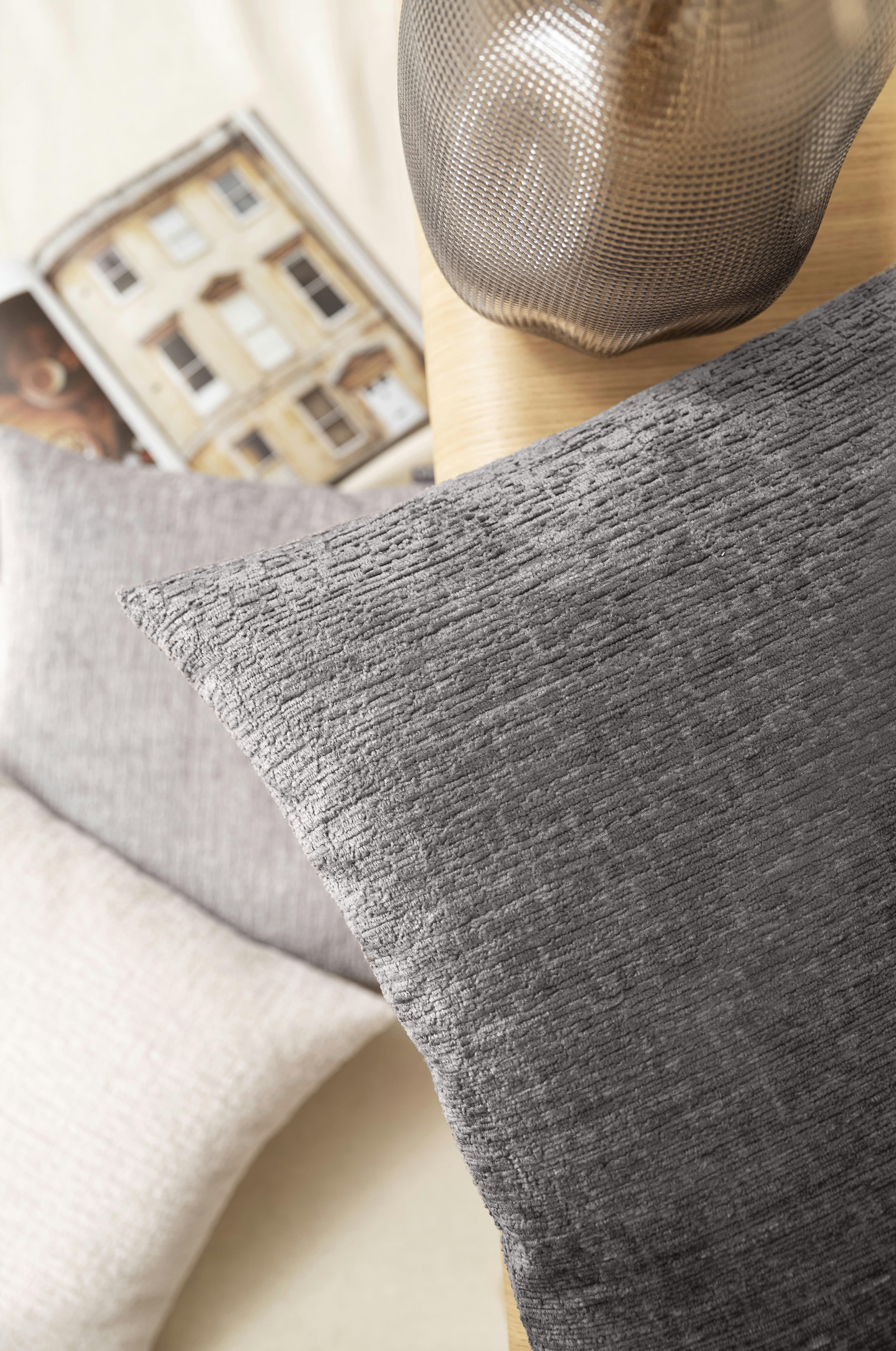 CLOE - Housses de coussin jacquard velours relief anthracite -40x40- Lot de 2