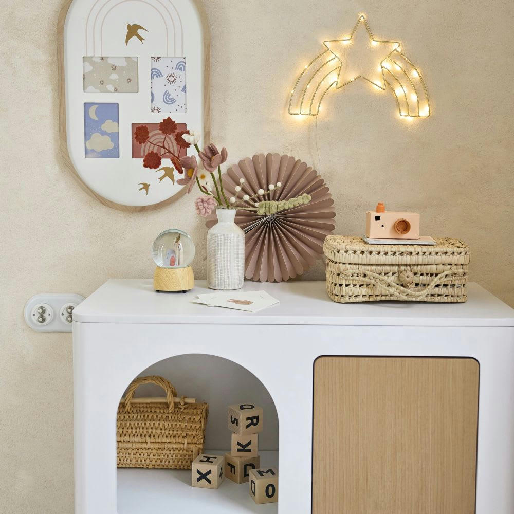 OIA - Boule à neige musicale bleue, rose et dorée avec paillettes