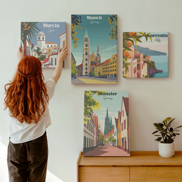 Obraz canvas 4 częściowy Ilustracje Europy |40x40, 40x60| Wallfluent