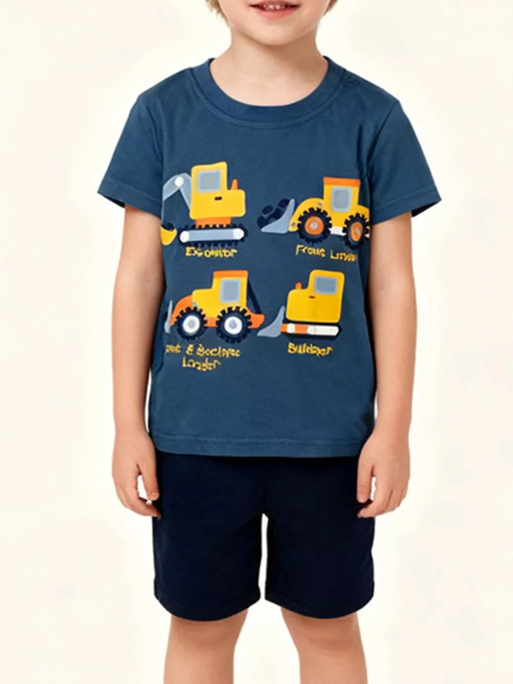 Children's Construction Vehicle Graphic Short Sleeve T-Shirt