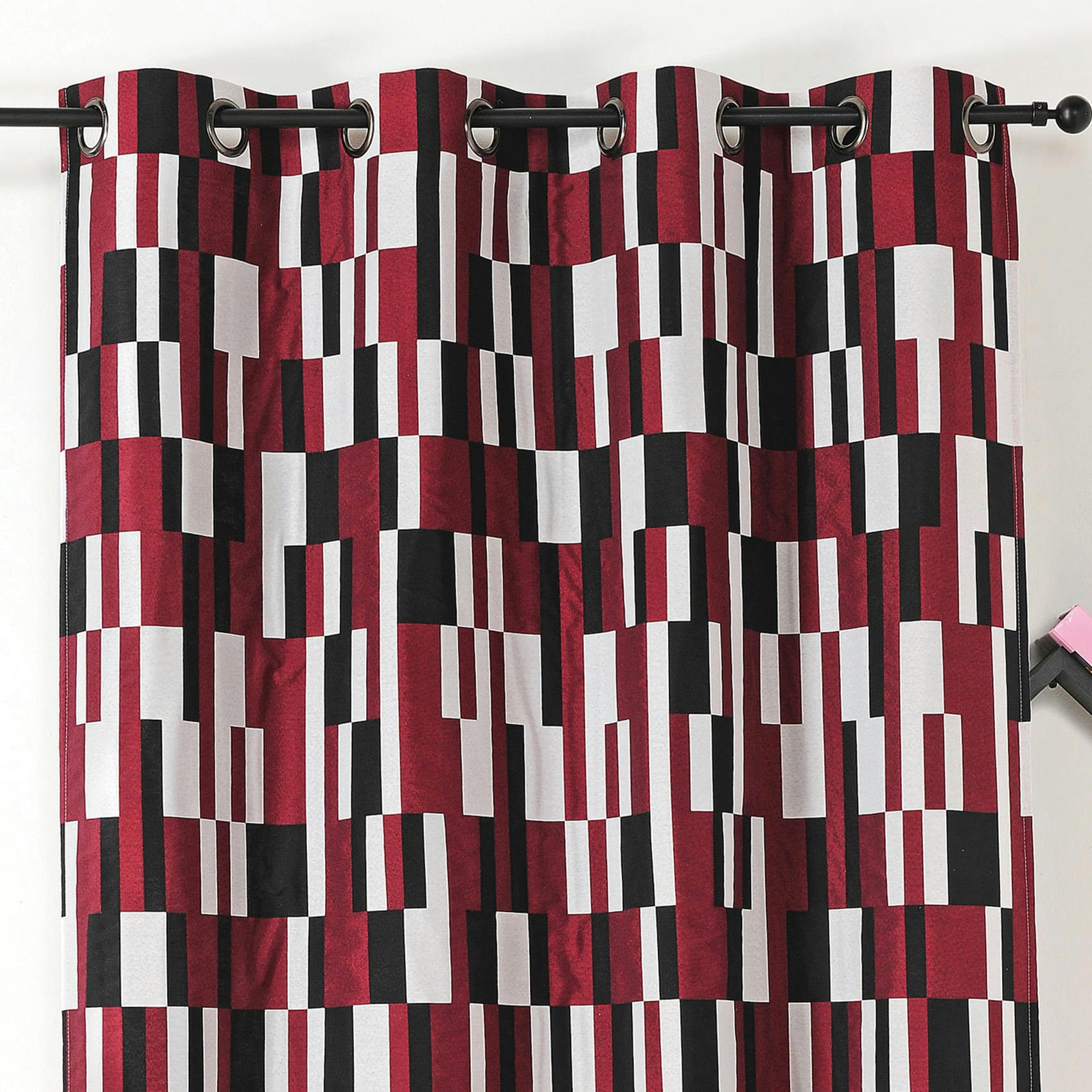 - Rideau à jacquard damier polyester/jacquard rouge 140x260 cm