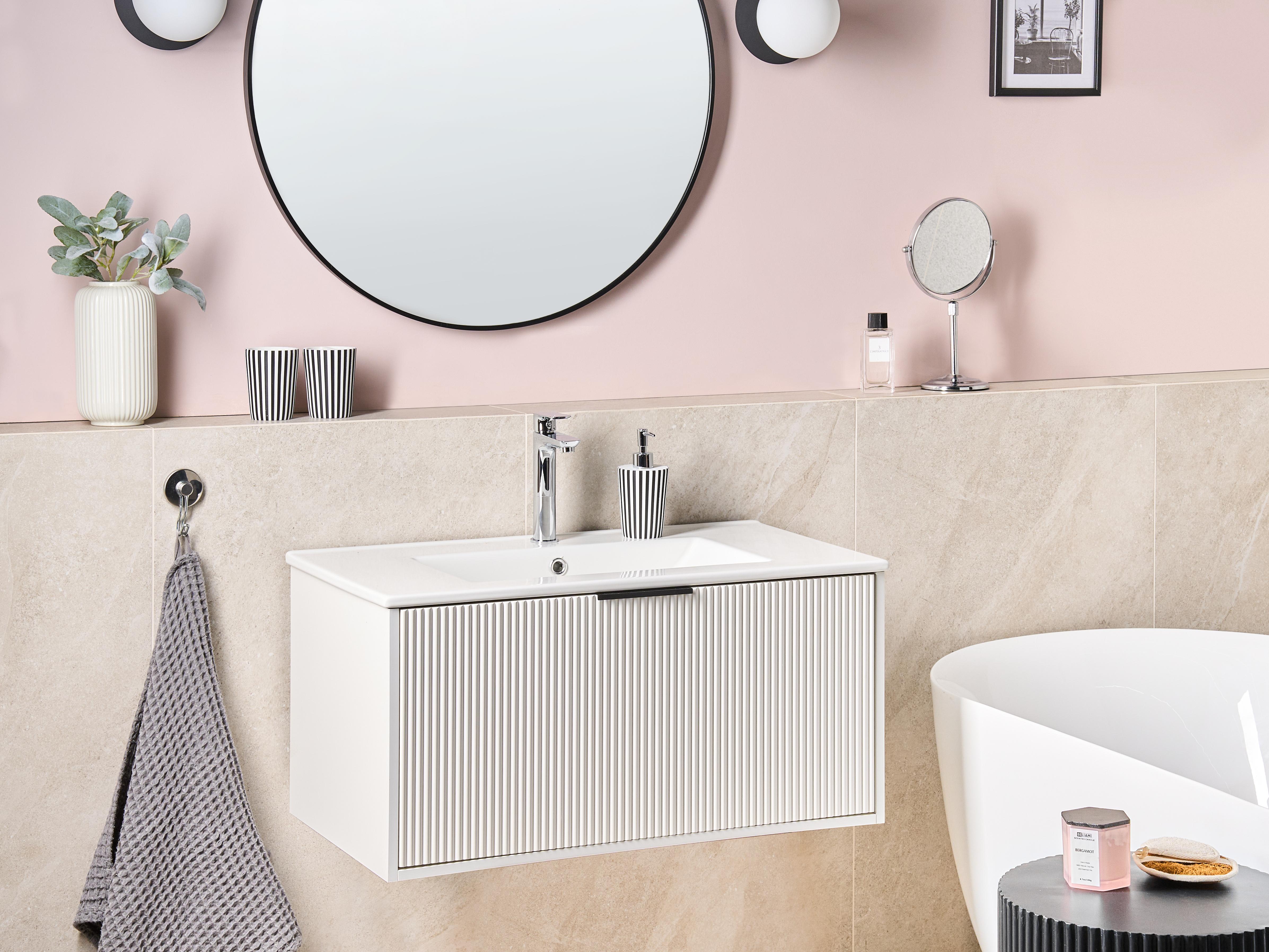 Wall Mounted Vanity Unit with Basin with Black Handle TILCARA White
