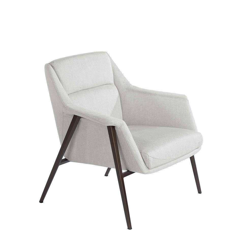 - Fauteuil tissu blanc et pieds acier brun