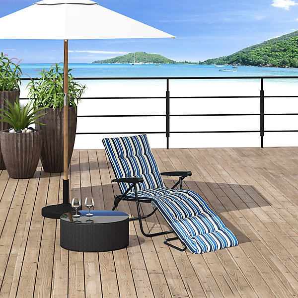 Bain de soleil pliable transat inclinable 6 positions grand confort avec matelas   accoudoirs acier polyester multicolore