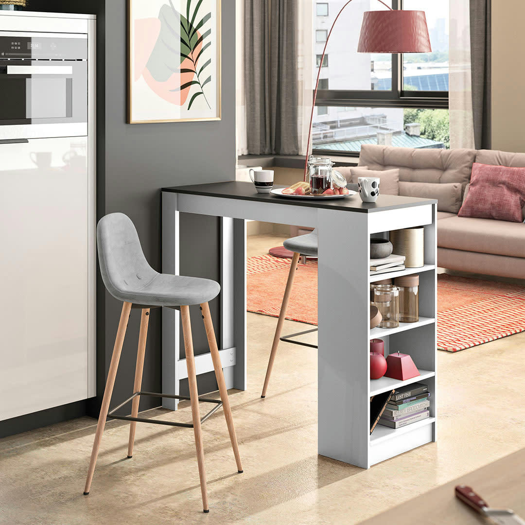 COCOON - Table bar effet bois blanc et noir - gris clair
