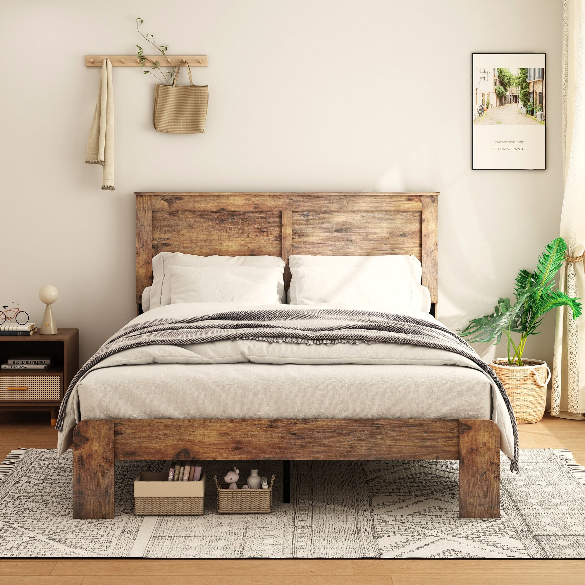 King Size Wood Platform Bed Frame Dark Brown