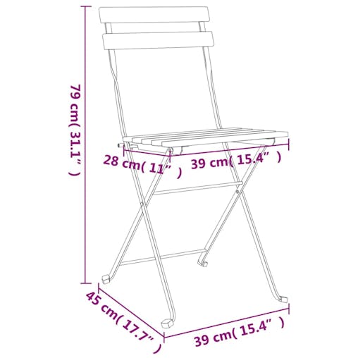 NNEVL Folding Bistro Chairs 8 pcs Solid Wood Acacia and Steel