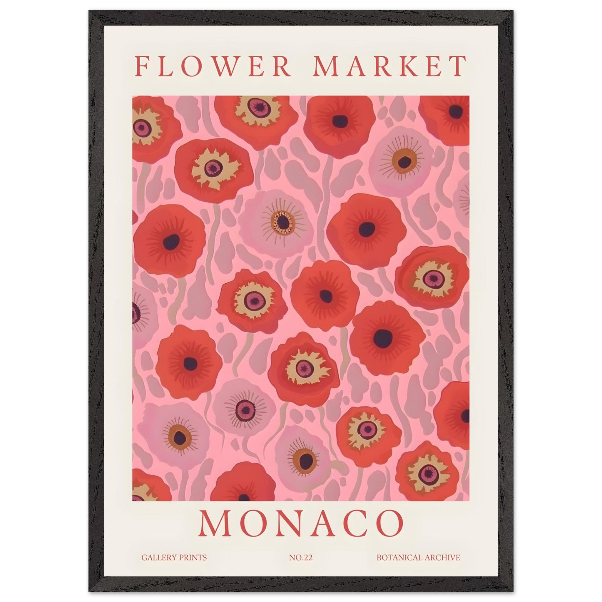 Artfulprints Poster met Lijst Flower market - Monaco  - 50x70 cm - Roze