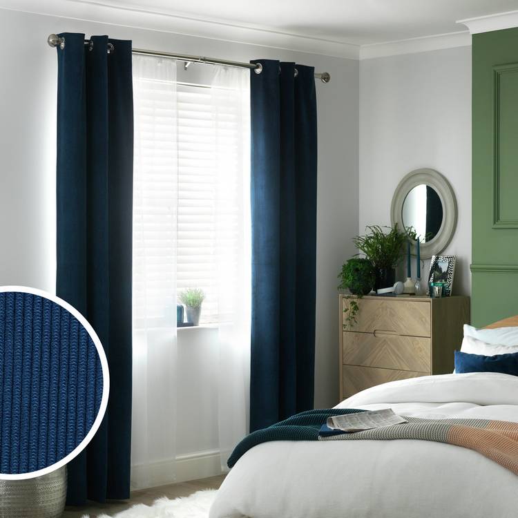 Habitat Cord Eyelet Curtains - Navy - 117x137cm