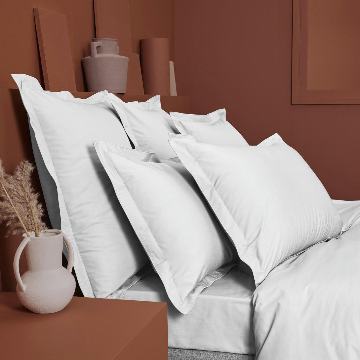 OLANA BLANC - Drap plat  percale de coton 90 fils/cm² blanc 240x300