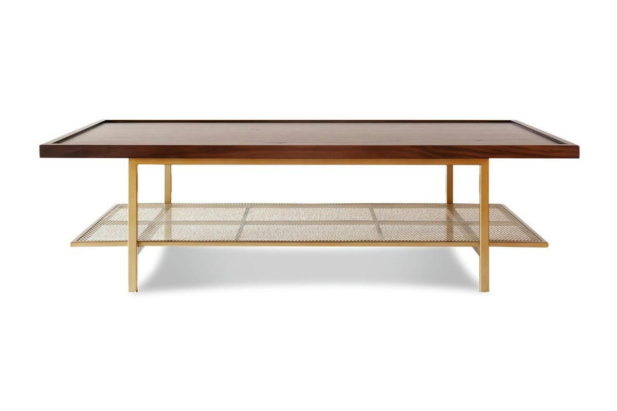 NEUTRA - Table basse en métal doré et noyer marron