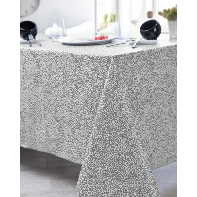 BULLE - Nappe en coton enduit PVC gris ronde 160 cm