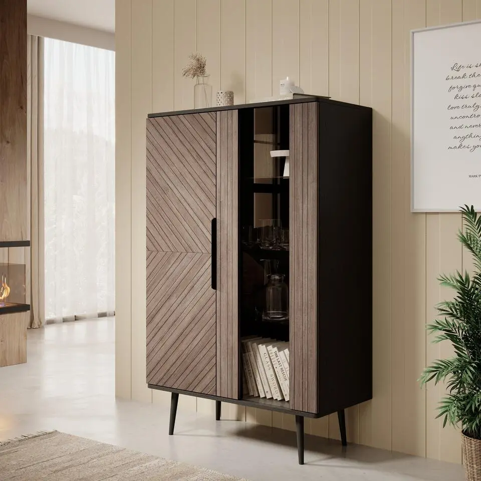 Meubella - Vitrinekast Pedro - Donker eiken - Zwart eiken - 90 cm