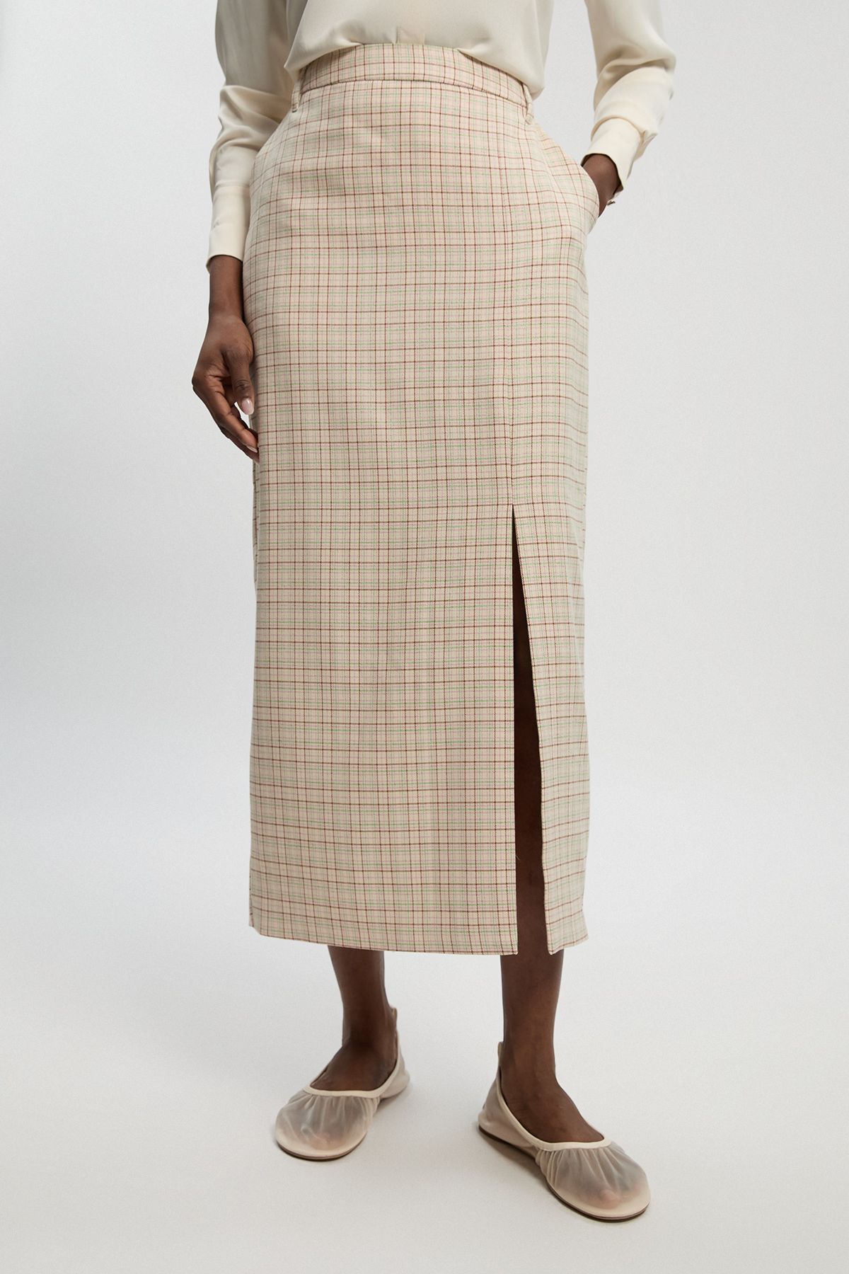 KarenMillen Tailored Check Pencil Midi Skirt