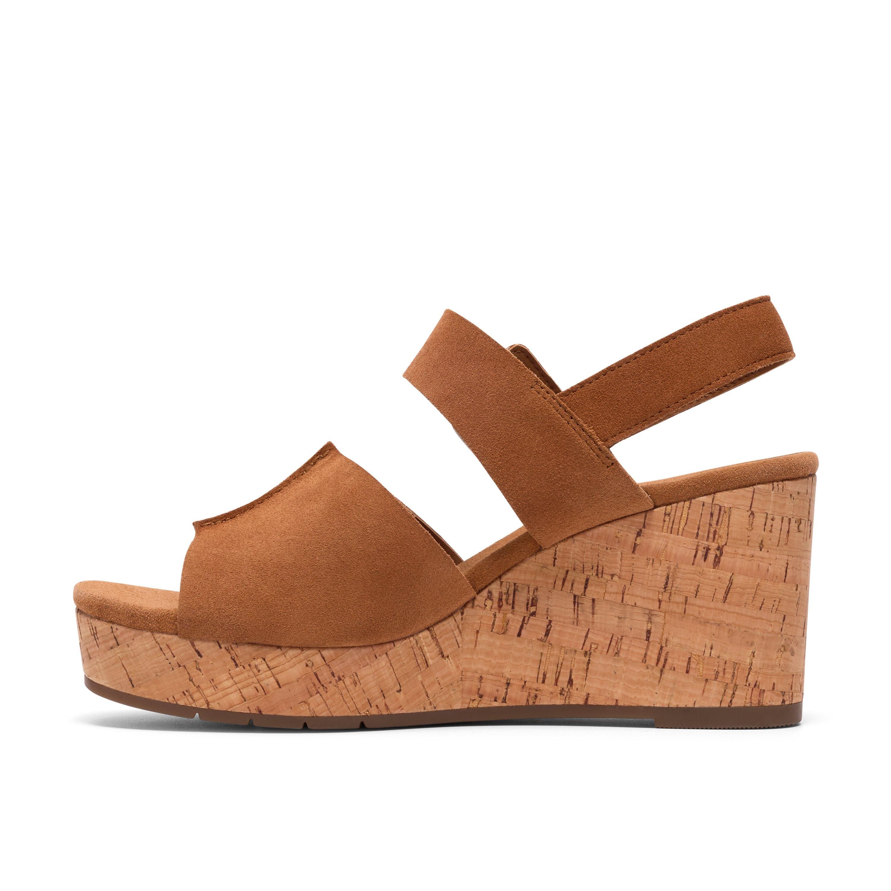 Clarks Sabina Dream Tan Suede Wedge Sandals
