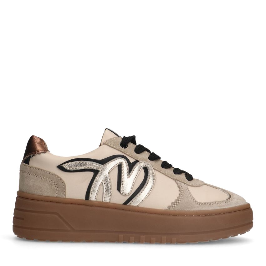 Manfield Beige leren sneakers met gouden details