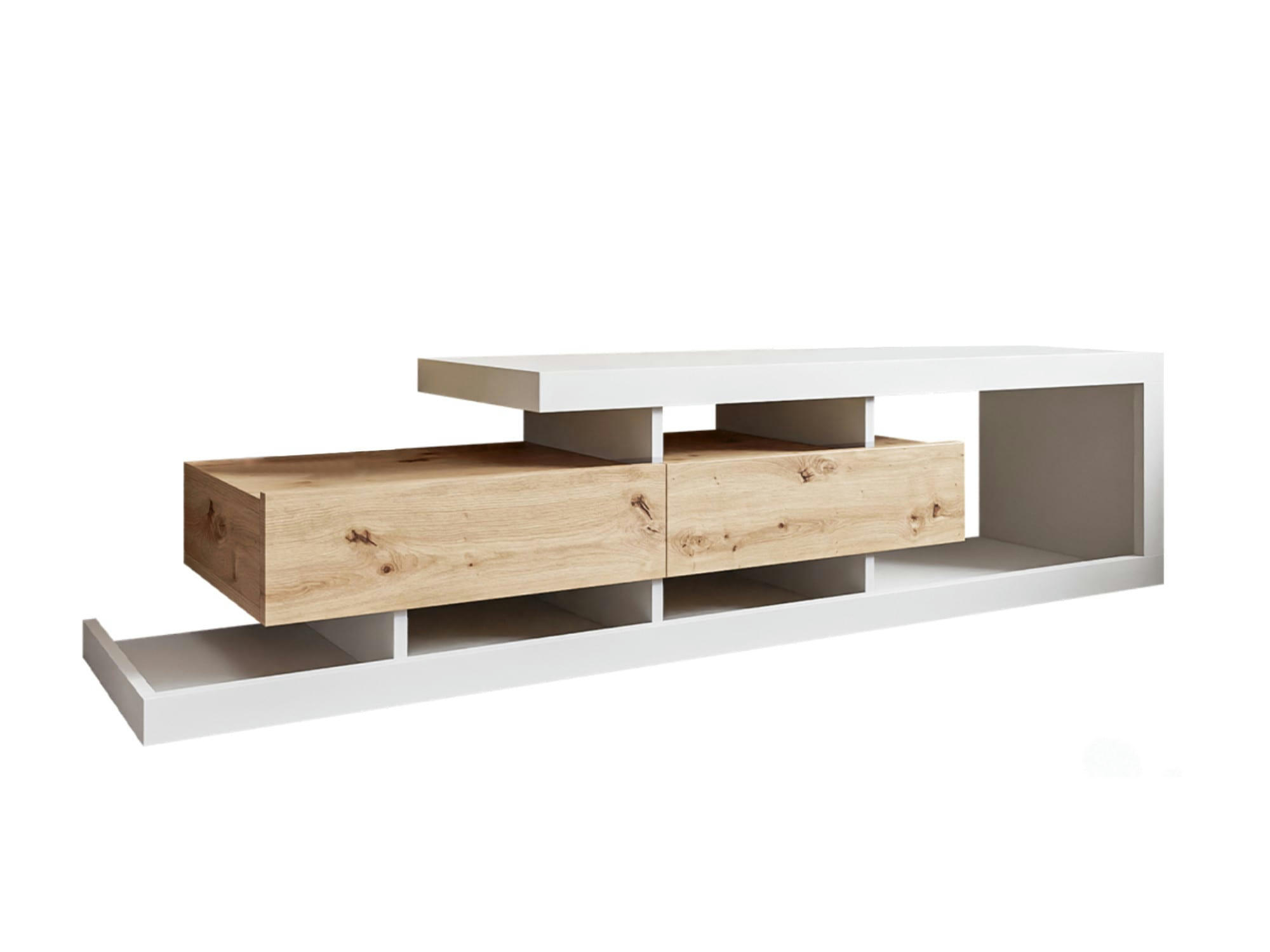 OLGA - Meuble TV style scandinave 198 cm bois / blanc