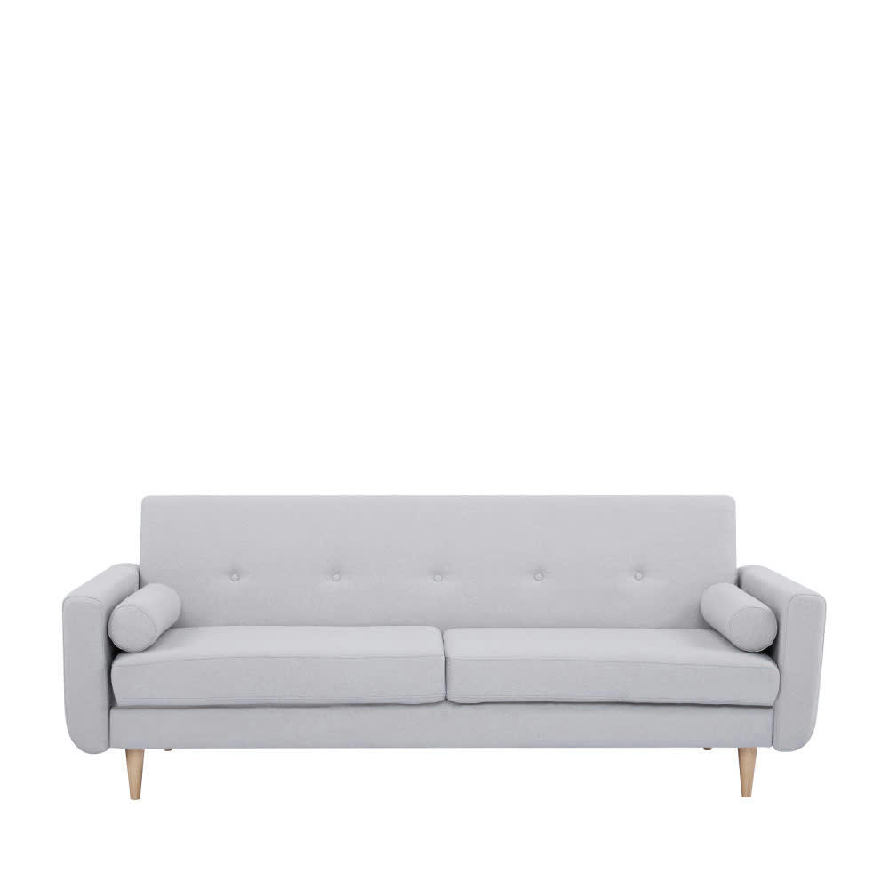HELDER - Canapé convertible 3 places en tissu gris clair