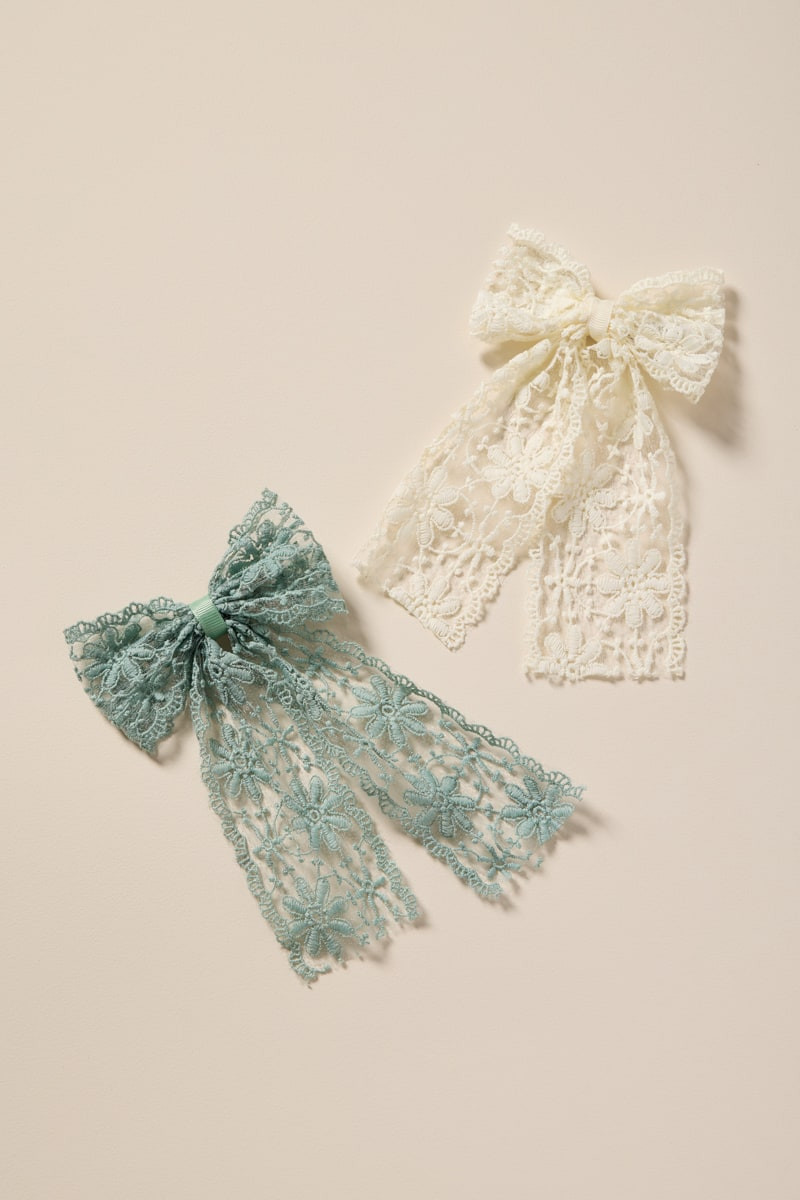 Tara Lace Bow Hair Barrette Set