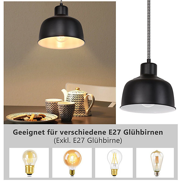 NETTLIFE Suspension Métal Noir E27 Diam.170cm Table à Vintage Lampe Industrielle 1 Ampoule