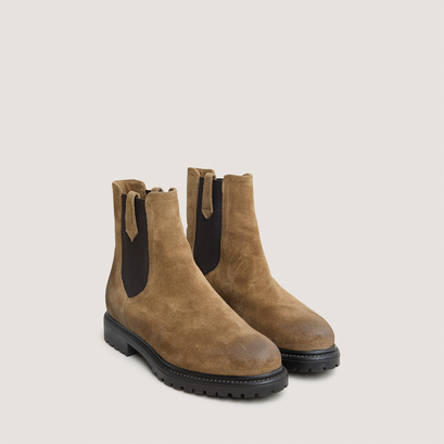 Bottines à semelles crantées et élastiqu...en croute taupe | CANDIDE