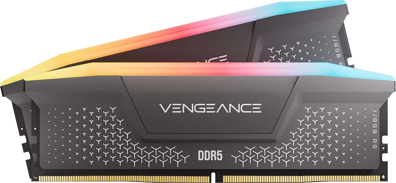 CORSAIR Vengeance RGB RS DDR5 RAM 64GB (2x32GB) Up to 6000MHz CL40-50-50-96 1.35V AMD Expo Intel XMP Computer Desktop Memory – Gray (CMG64GX5M2D6000Z40)