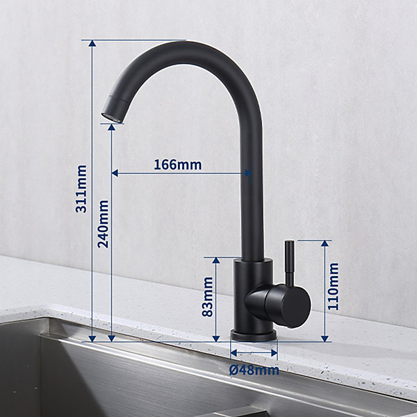 Mitigeur de Cuisine Pivotant à 360 degrés Robinet d'évier à Eau Froide/ Chaude en Laiton Aérateur Démontable Noir Mat