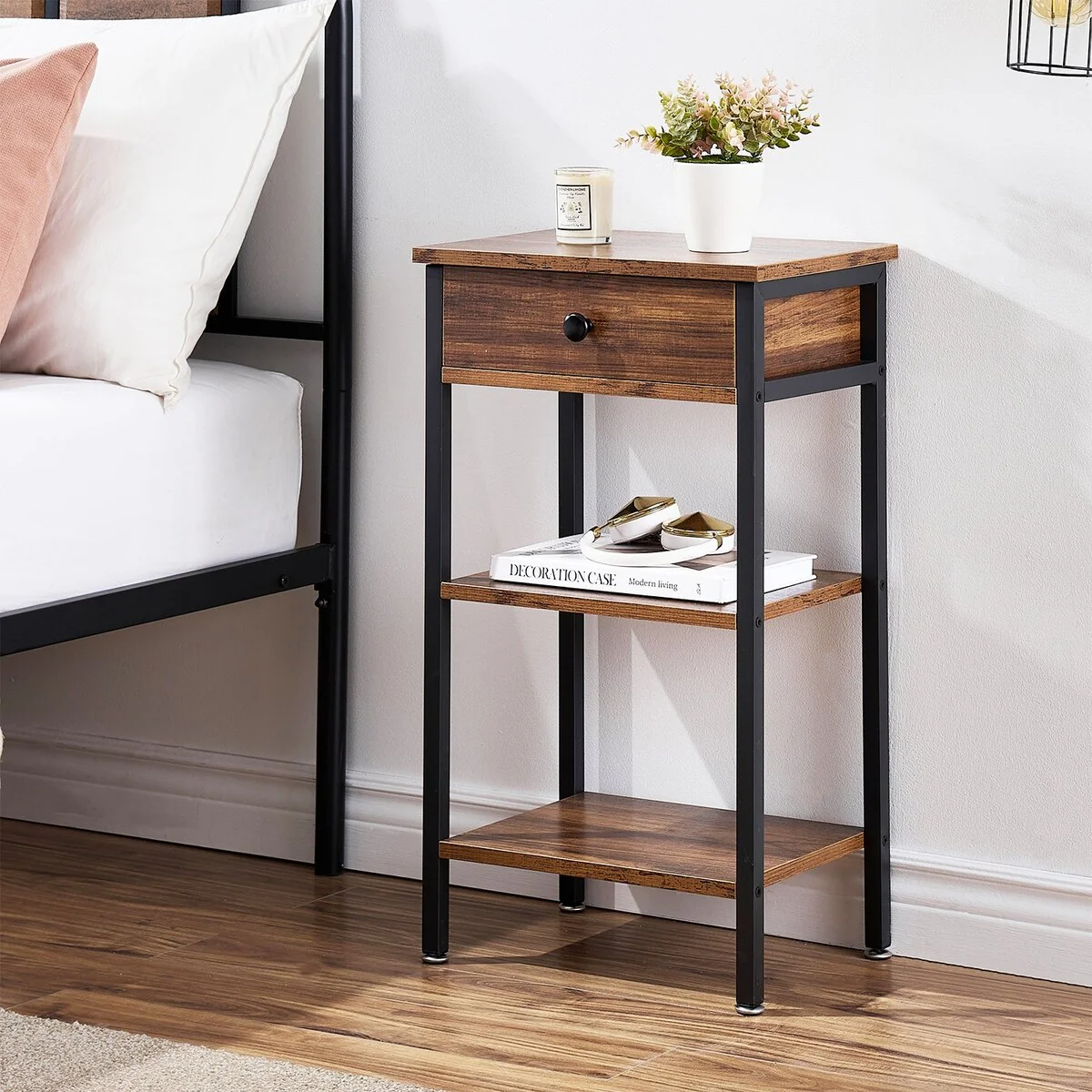 Javlergo Set of 2 Nightstand with 1-Drawer and Wood Storage Shelf