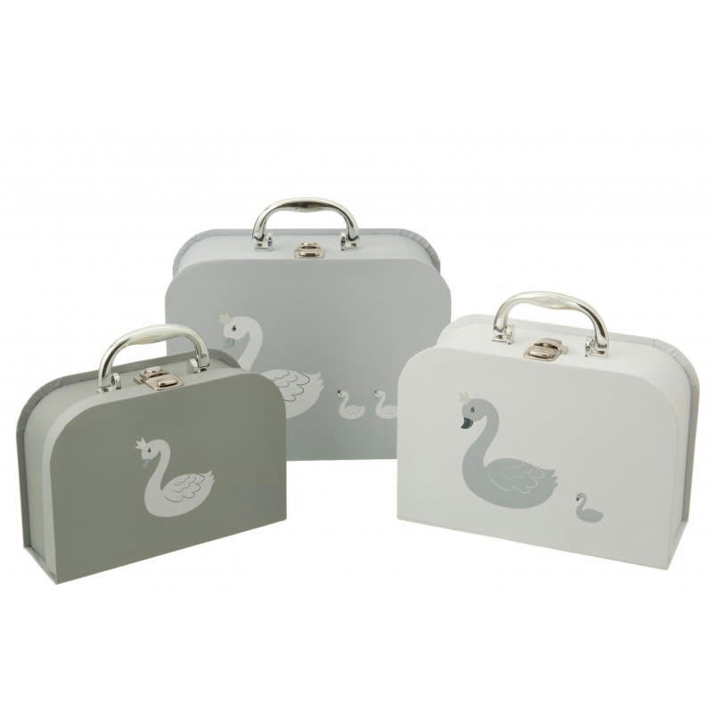 CYGNE - Valises cygne en papier blanc et gris - Lot de 3