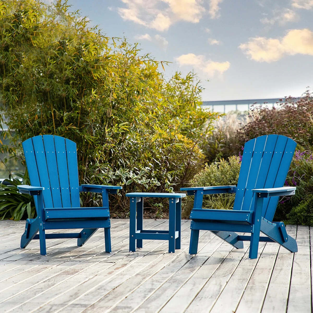 Outdoor 3 Pieces Plastic Adirondack Chair with Table