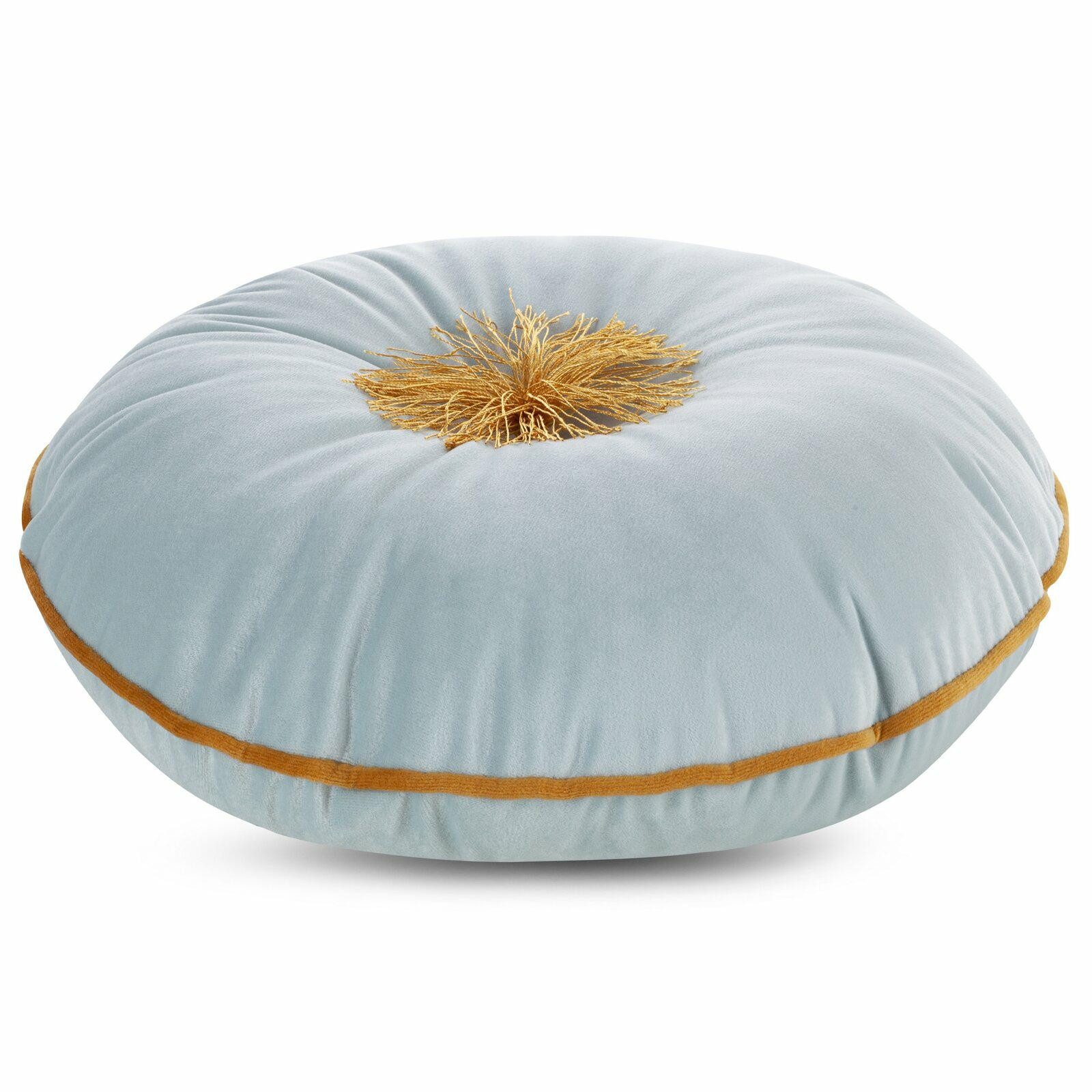 Okrągła poduszka Velvet miętowa 40 cm z pomponem