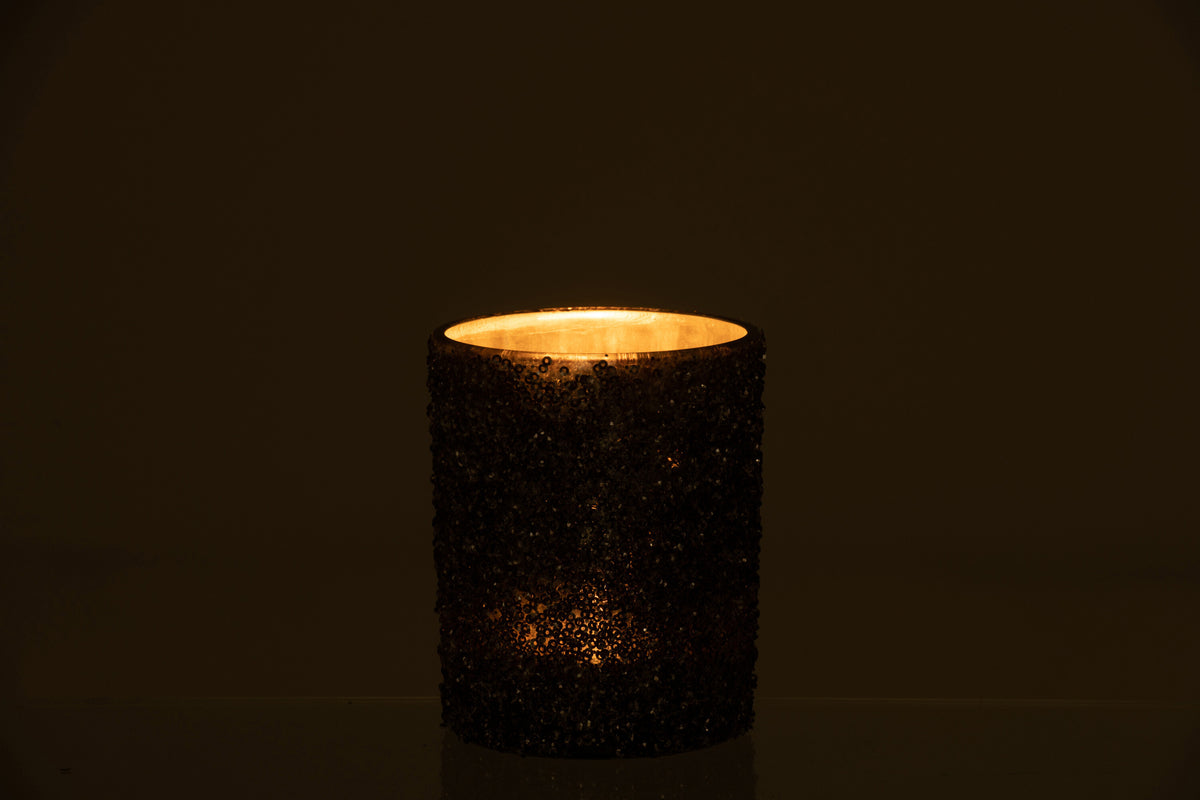 J-Line theelichthouder Glitter - glas - antraciet grijs - large