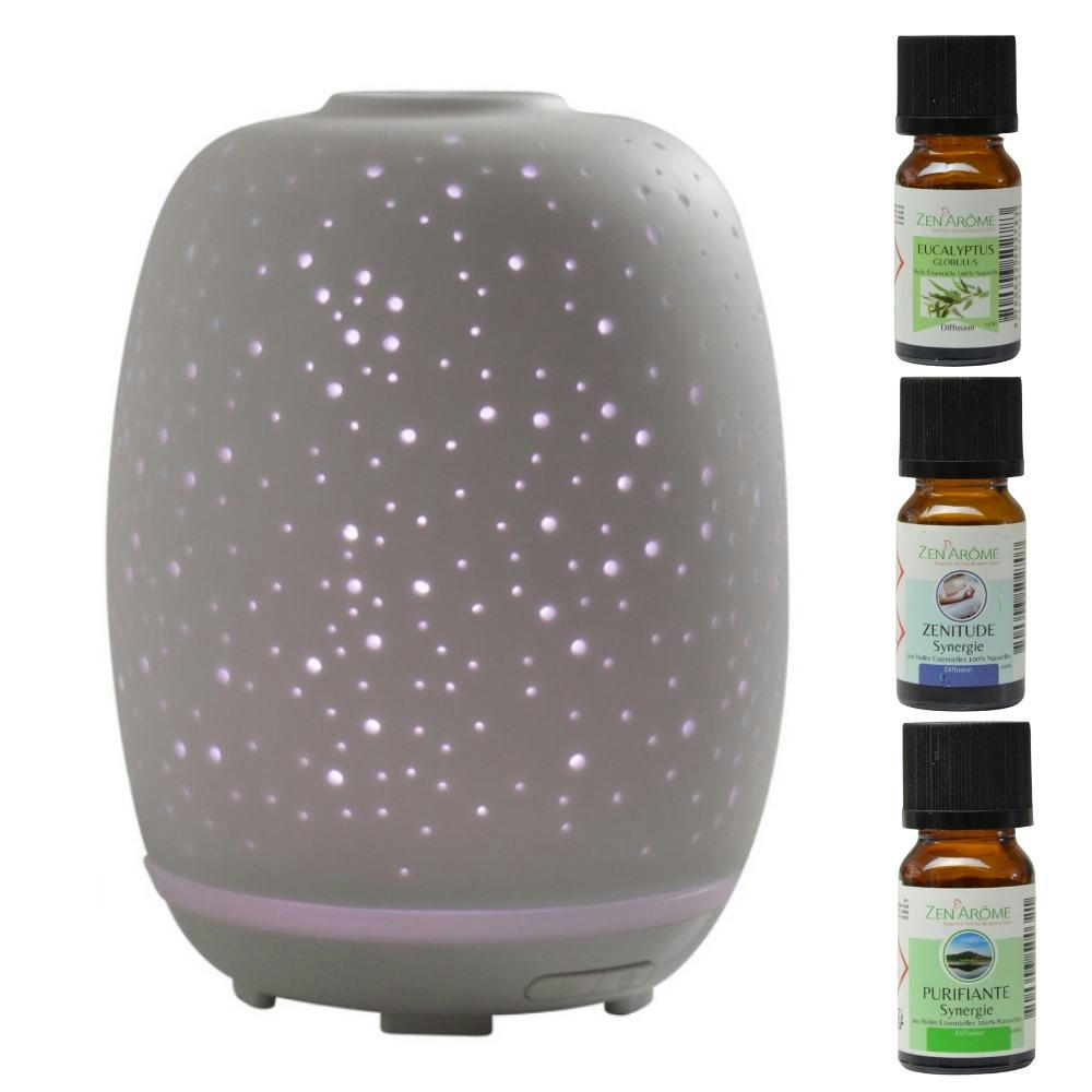 COFFRET - Diffuseur Ultrasonique Stella et 3 Huiles Spéciales Télé-Travail