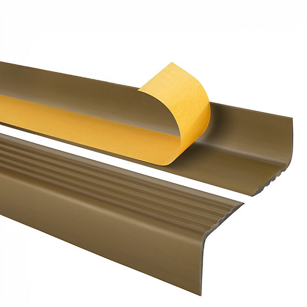 10x Nez de marche PVC antidérapant 50x42 mm QUEST, profil autocollant avec rainures, 100 cm, laiton