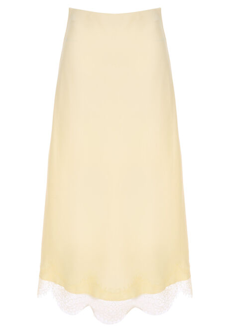 Womens Lemon Lace Hem Satin Midi Skirt