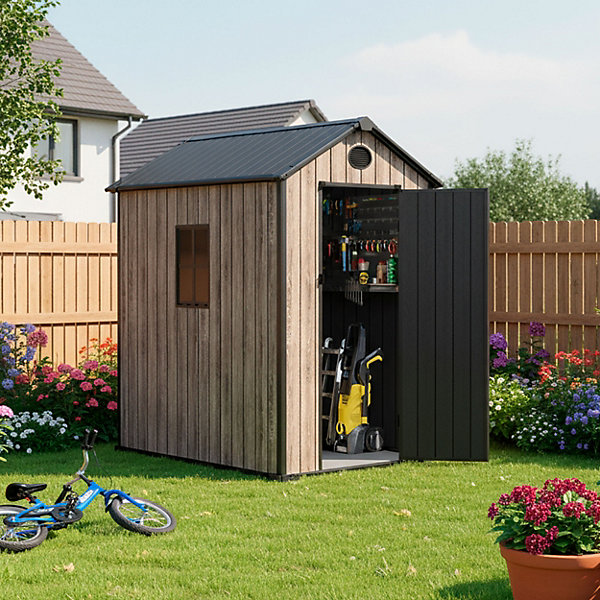Hoggar - Abri de jardin en résine 2,70 m2 Oak O30 - Plancher inclus - Fenêtre latérale - Effet bois premium