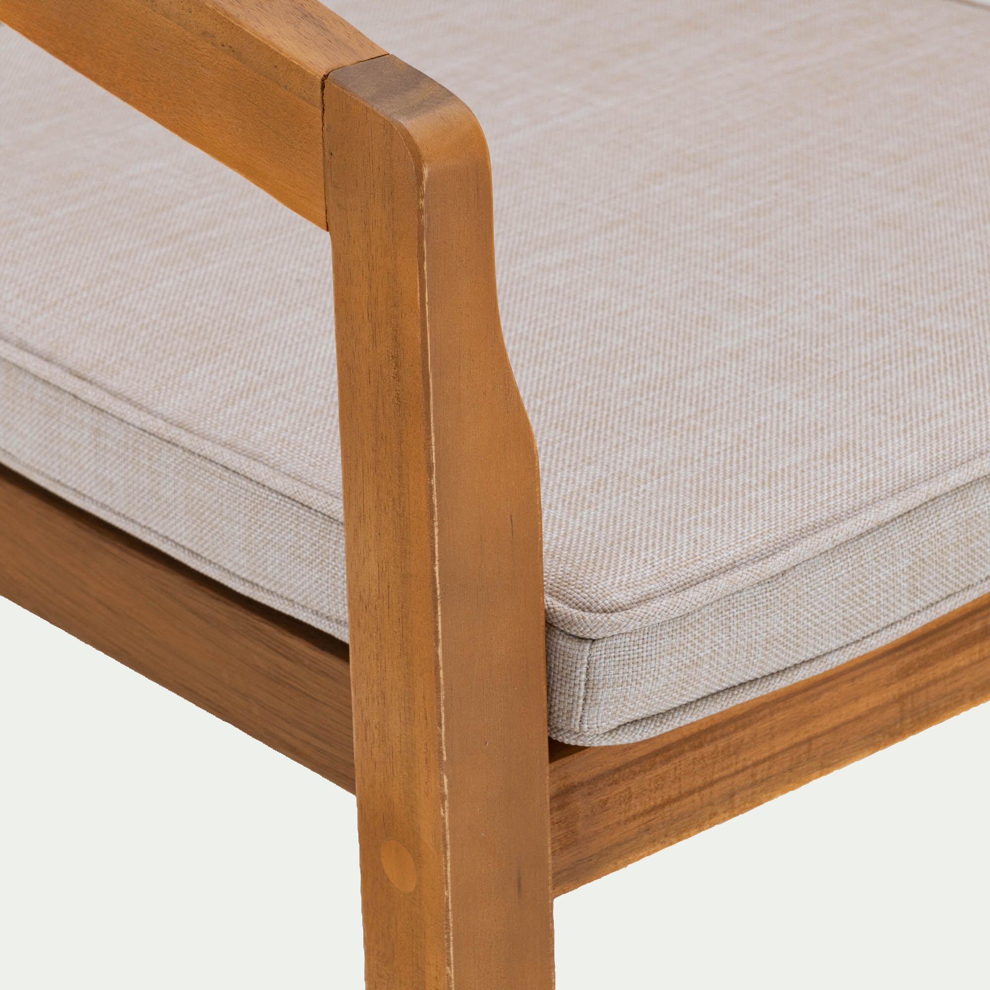 GARLABAN - Chaise de jardin avec accoudoirs en acacia avec coussin - bois clair